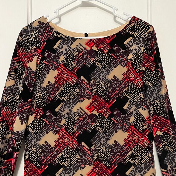 Trina Turk laurie mini dress size 4 100% silk long sleeve boat neck jigsaw plaid - Picture 3 of 9